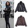 Women's Jacket  Black Long Sleeve Faux Leather Jacket Motorcycle Style Personality Fashion