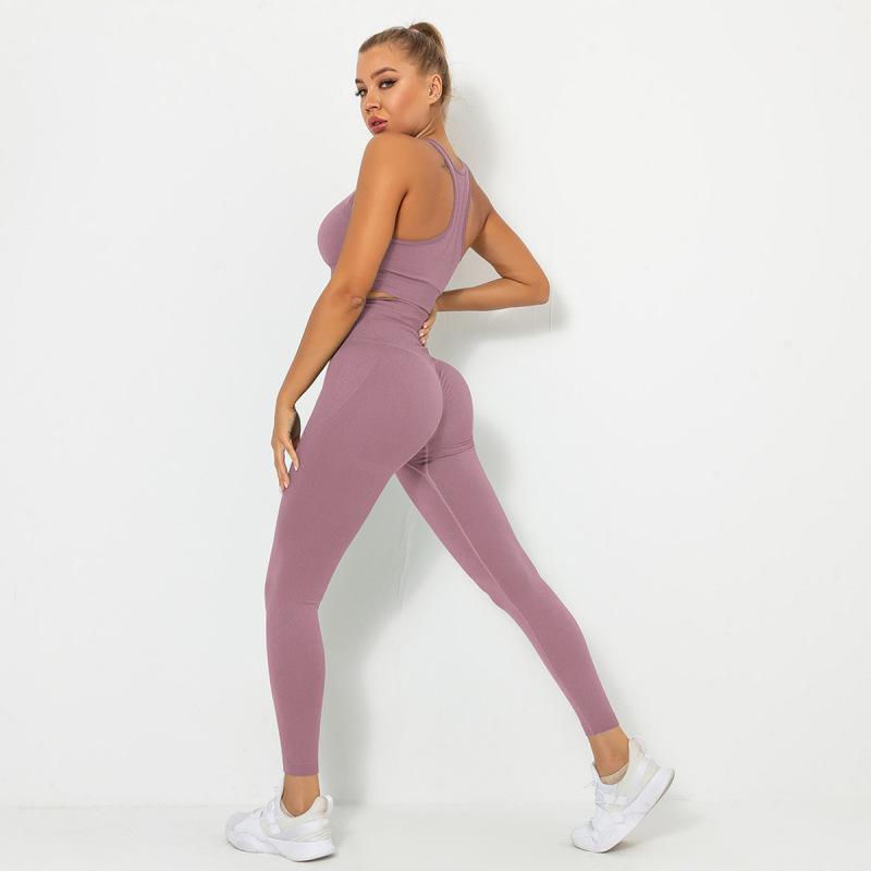 Frauen Nahtlose Neckholder Einfarbig Hebe Pfirsich Hüfte Enge Sport-Bh Yoga Anzug Lauf Fitness Hosen Zwei Stück Set