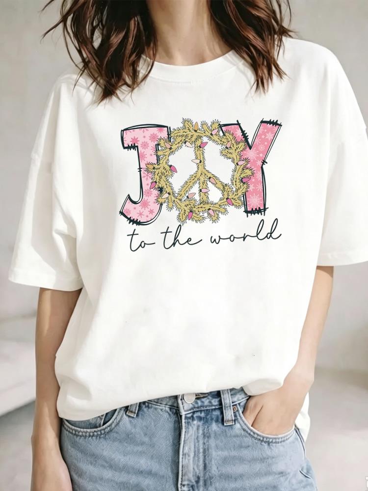 (Asian Size) Christmas Festival Tee Top New Year tree letter cute Clothing T Shirt Women Fashion Print Female Woman Short Sleeve Graphic T-shirts