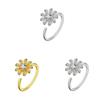 Adjustable Flower Ring With Cubic Zirconia For Elegant Women Fashion Jewelry