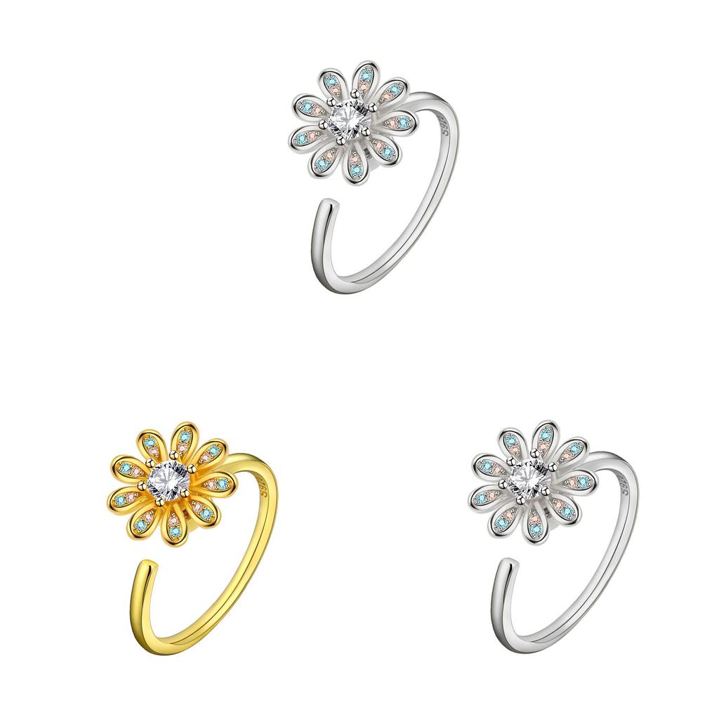 Adjustable Flower Ring With Cubic Zirconia For Elegant Women Fashion Jewelry