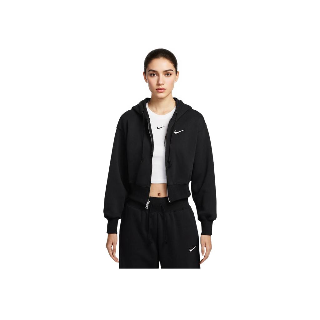 Nike Lockere Kurze Kapuzen-Reißverschluss Langarmjacke Damenjacken Schwarz HJ0941-010