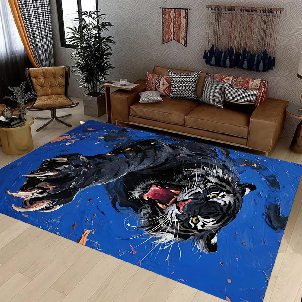 Tiger Art Carpet Mat Rug Gold Black Background Luxury Artistic Non-Slip Durable Home Decoration Living Room Study Room Floor Mat