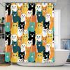 Colorful Cat Print Shower Curtain for Bathroom Decor Modern Pattern Fabric Shower Curtains with Hooks Set In Green, Yellow, Oran