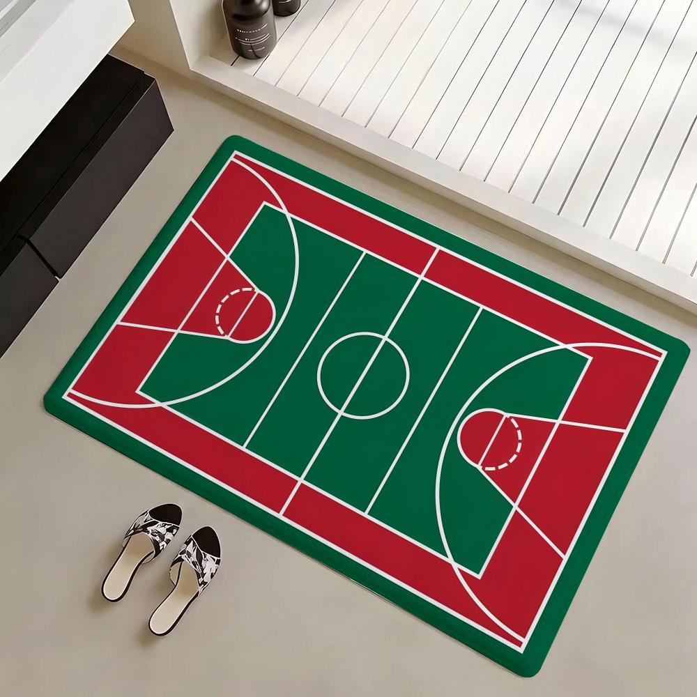 Basketball Court Pattern Floor Mat Eco Flannel Doormat Non-Slip Odorless Indoor Soft Short Plush Floor Rug