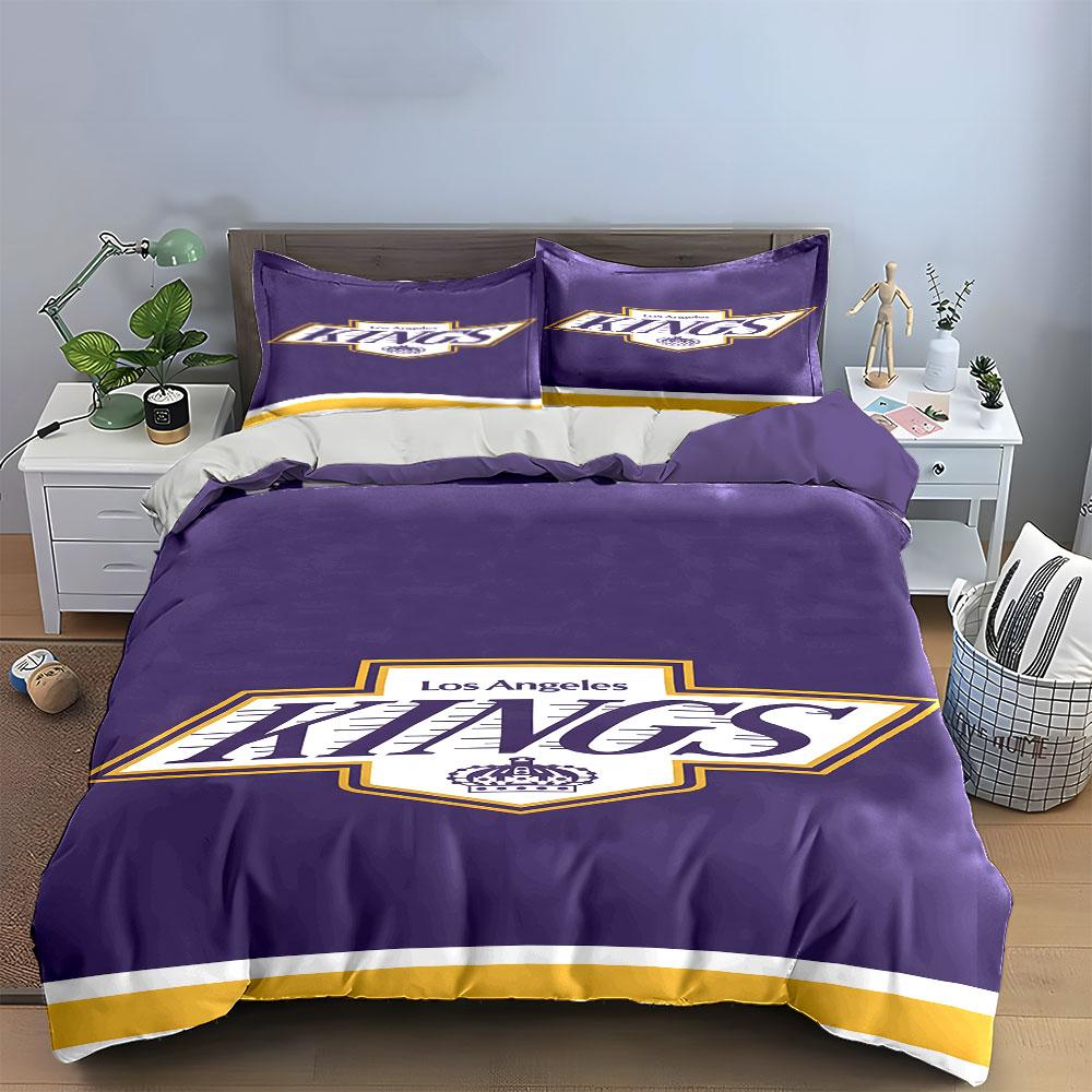 Los Angeles Kings Purple Bedding Design Print Bedding Set Duvet Cover Pillowcases (1* Duvet Cover 2* Pillowcases Do Not Include Comforter)