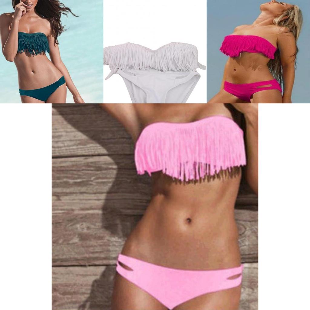 Premium Quality Summer Sexy Split Solid Tassel Bikini Backless Beachsuit Retro Set For Ultimate Style