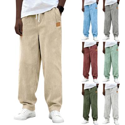 Men Loose Fit Drawstring Waist Corduroy Trousers Casual Straight Leg Pants with Pockets for Everyday Wear