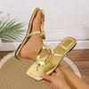 New Women Slippers Open-toe Square Toe Flip-flops Solid Color Slippers Beach Clip-toe Flat Metal Buckle Sandals Slides Women