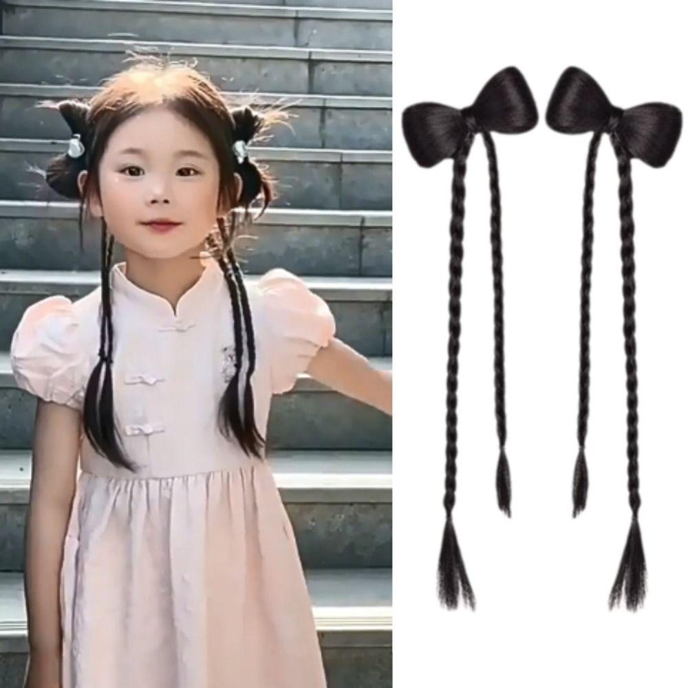 2pcs Hair Bands Pony Tail Hairpiece Fake Braids Twist Braid Wig Children Bowknot Ponytail Girls