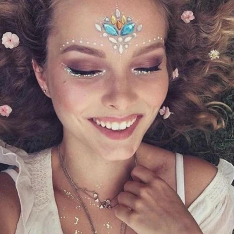 Adhesive Face Gems Rhinestone Jewels Festival Party Body Glitter Stickers Tattoo(color Random)