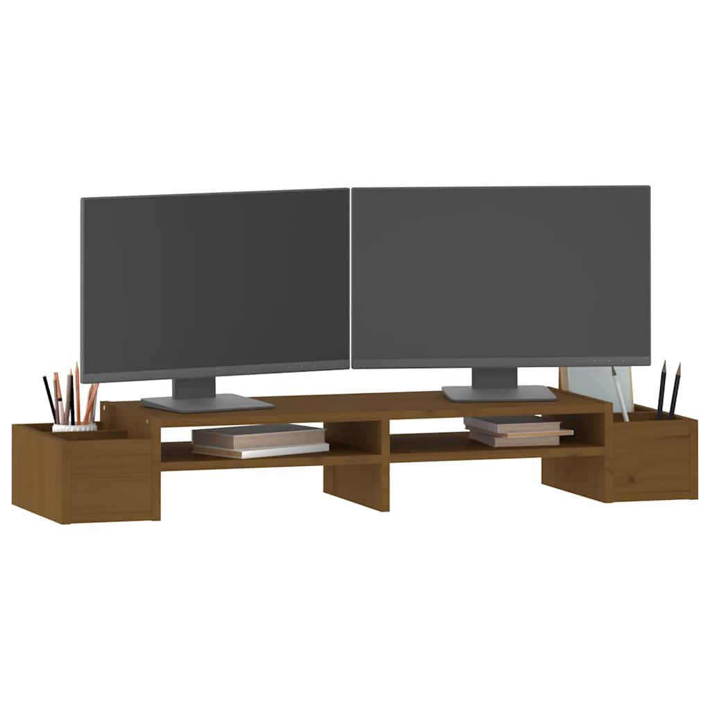 Monitor Stand Honey Brown 100 X 27.5 X 15 Cm Solid Pine Wood