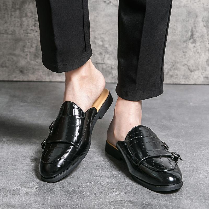 Men's Sandals Clogs Summer Flats Dress Shoes Black Sandals Casual Backless Green White Leather Shoes Large Size