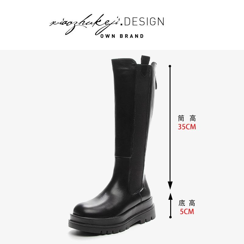 Leather high boots but knee women's autumn and winter new cigarette boots fashionable versatile and thin platform boots children