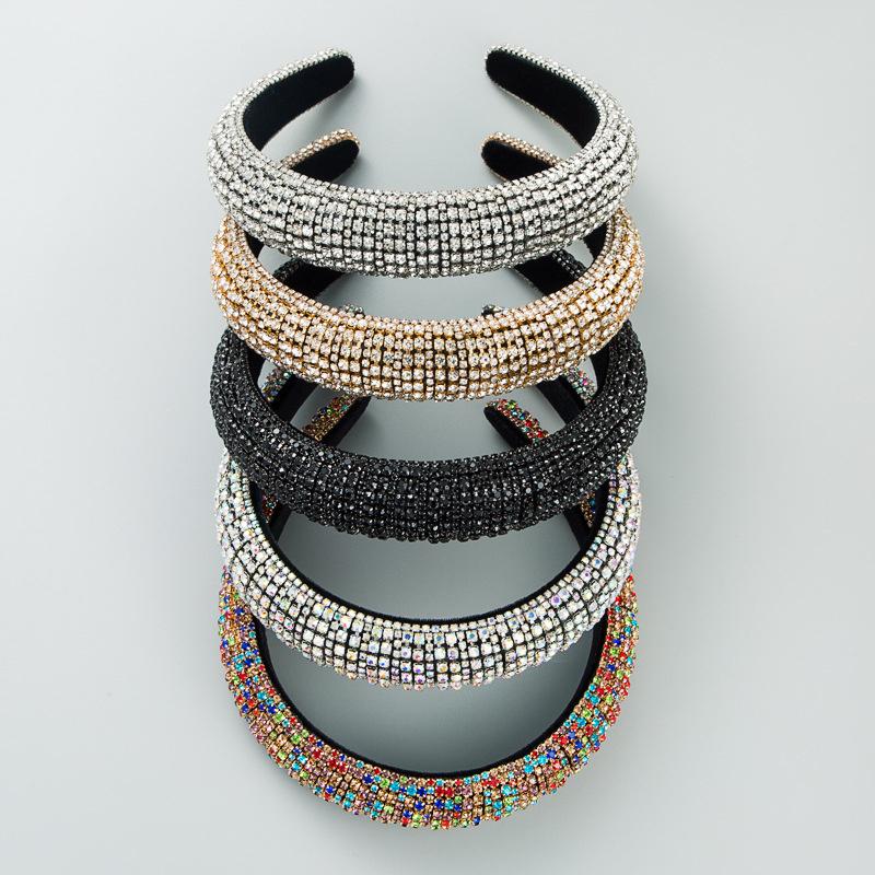Baroque Full Colorful Rhinestones Sponge Padded Headband Hand Sewn Crystal Bridal Hairband Wedding Headpiece Gift
