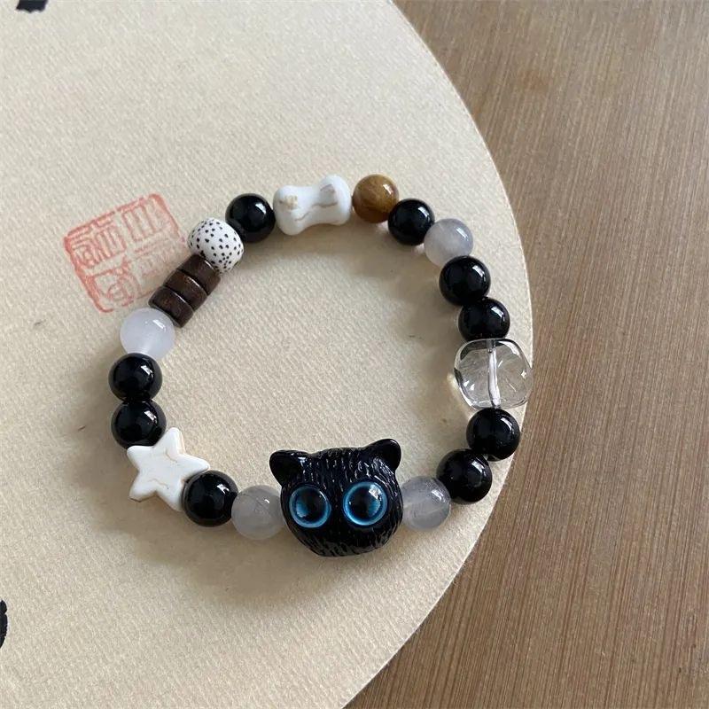 Luo Xiaohei cheese, black and white sesame seeds, cute kitten bracelet, high-value niche couple bracelet for girlfriends