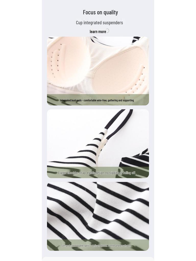 Women's Sling Vest with Chest Pad - Thin Strap, Conceals Underarm, Versatile Short Style for Spring/Summer.