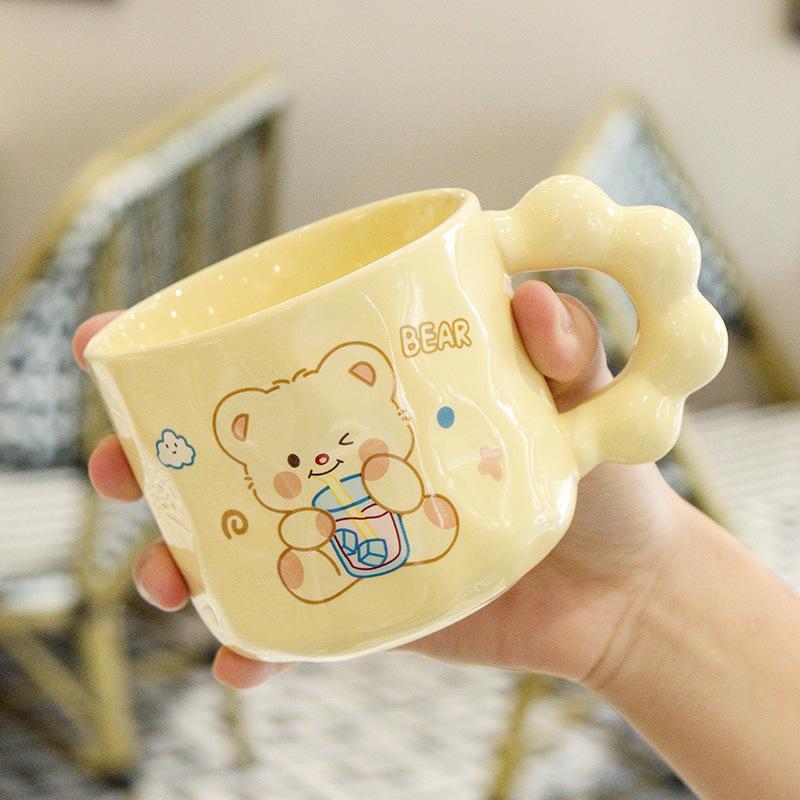 

Bear Mug High looking Souvenir Birthday Gift with Lid with Spoon Cartoon Cup Ceramic Cup Gift Water Cup 301-400ml