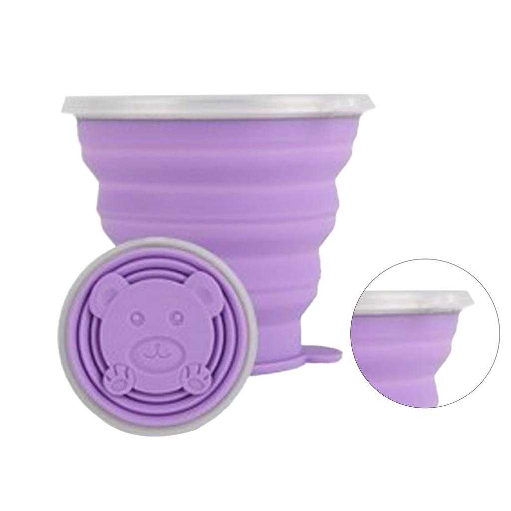 Silicone Foldable Water Cup Ultrathin Collapsible Travel Cup with Hand Strap for Outdoor Camping and Hiking Purple 270ml