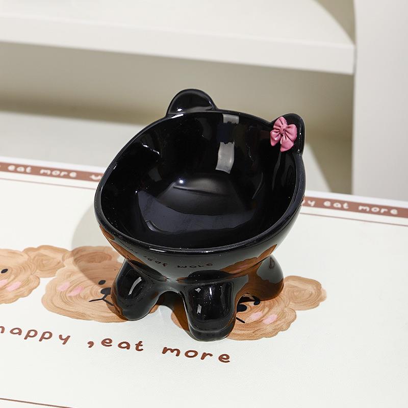 Bevel Ceramic Cat Food Bowl Cute Pets Drinkers for Cats Protect Neck High Feet Dog Bowl Anti-Flip Slow Feeding Bowl Pet Supplies