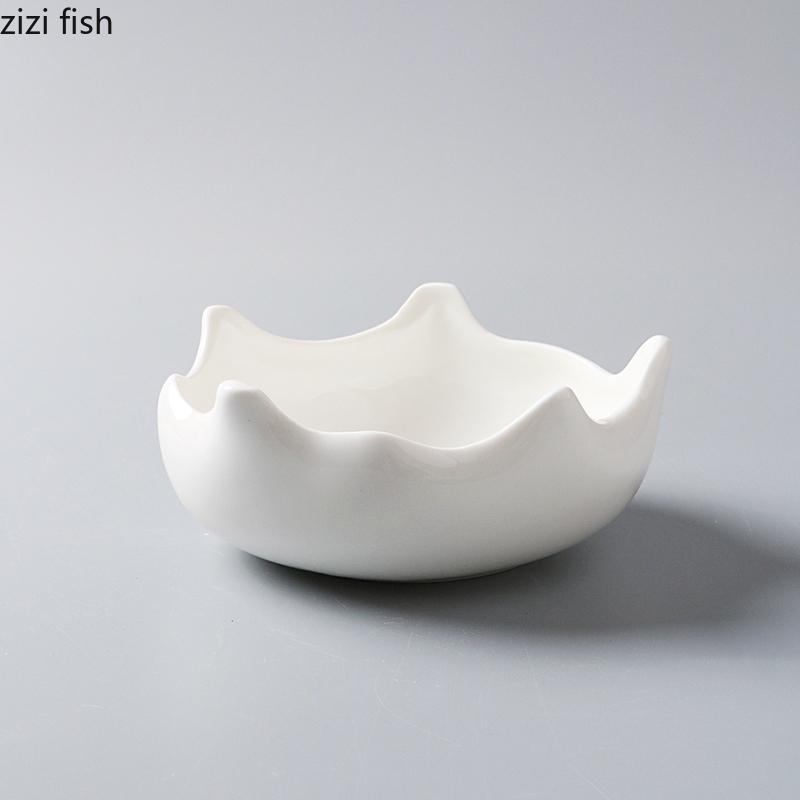 White Ceramic Dining Plate Irregular Dessert Plate Fruit Bowl Soup Plates Salad Bowl Dim Sum Dish Pastry Plates Snack Bowls Tray