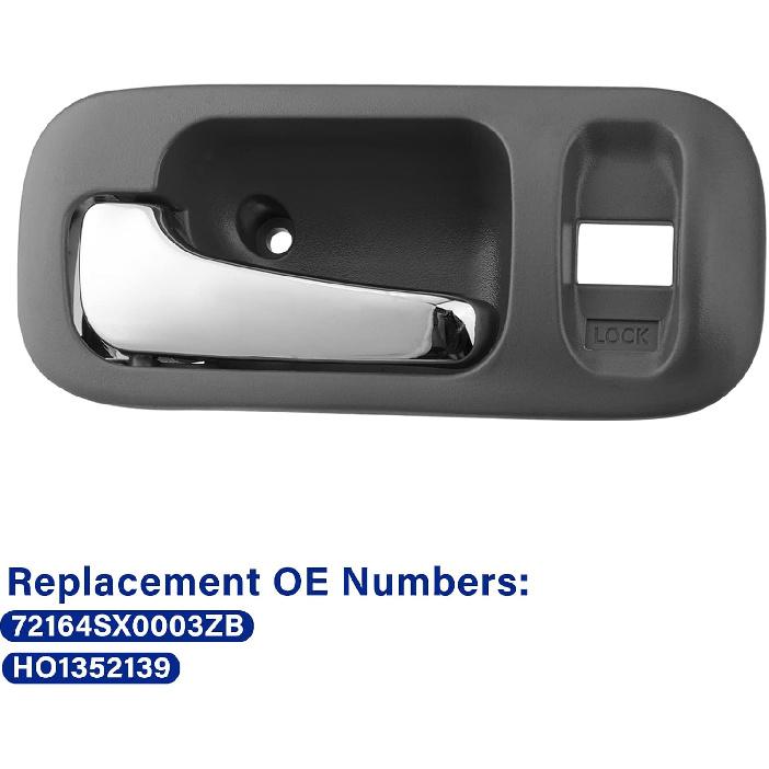 82216 Front Driver Side Interior Door Handle For Honda CR-V 1997 1998 1999 2000 2001,Replaces 72164-S10-A11ZA, Gray Housing With Chrome Lever