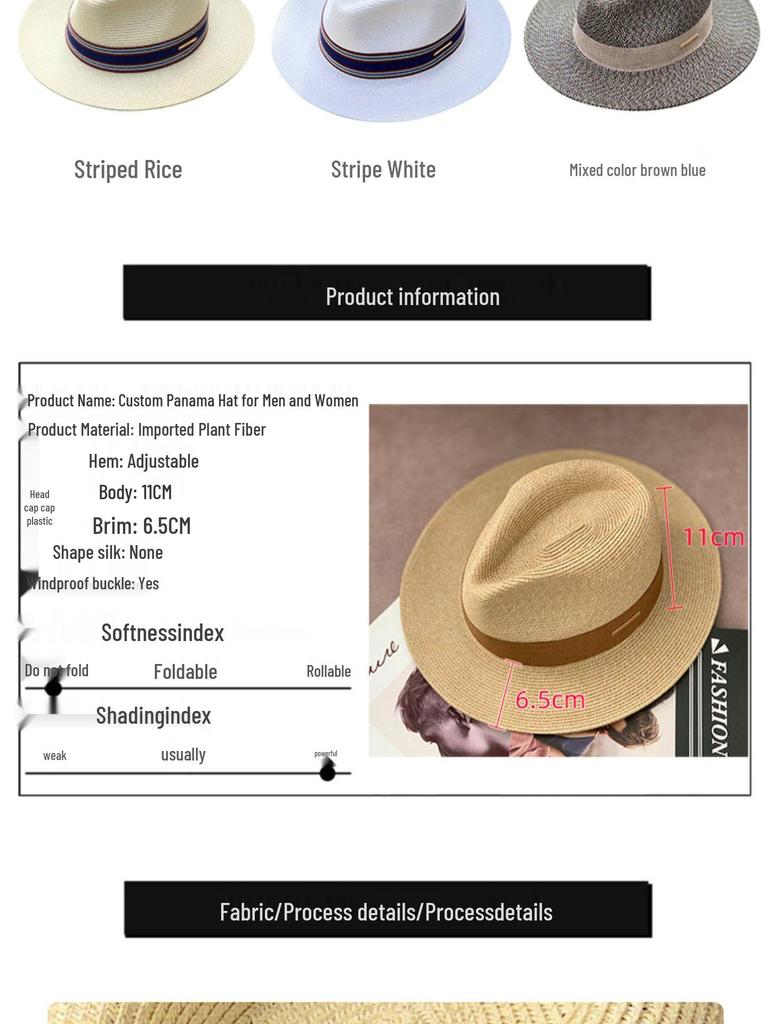 Unisex Panama Straw Hat: Adjustable Jazz Topper with Large Head Circumference, Sunshade, and UV Protection - Trendy All-Match Design.