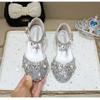 Girls' High Heels Princess Shoes Little Girl Dress Crystal Shoes Soft Sole Silver Children's Fashion Show Performance Leather Shoes