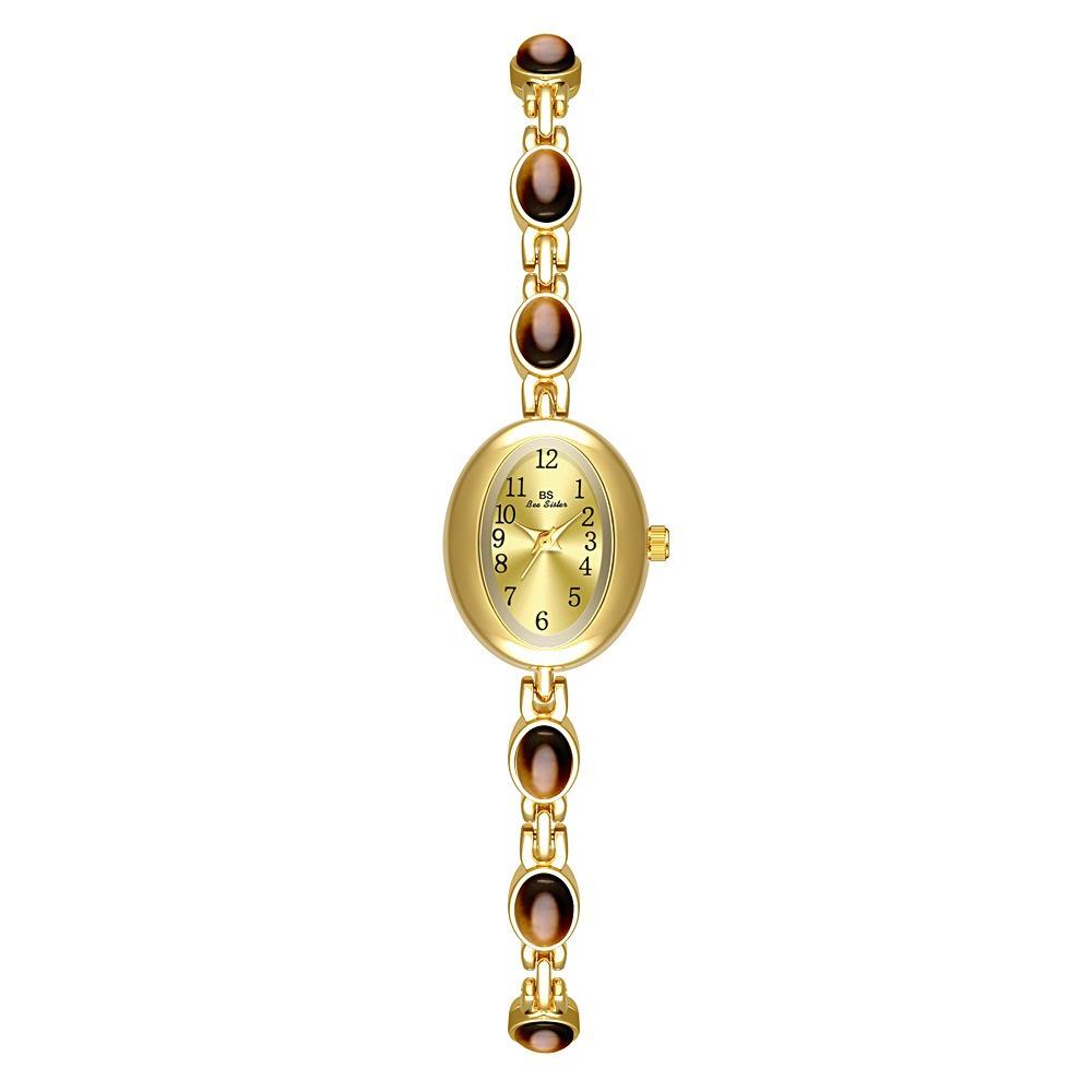 

Vintage Colored Gemstones Ladies Watch Oval Dial Luxury Quartz Watch Elegant Gift Bracelet Watch коричневый