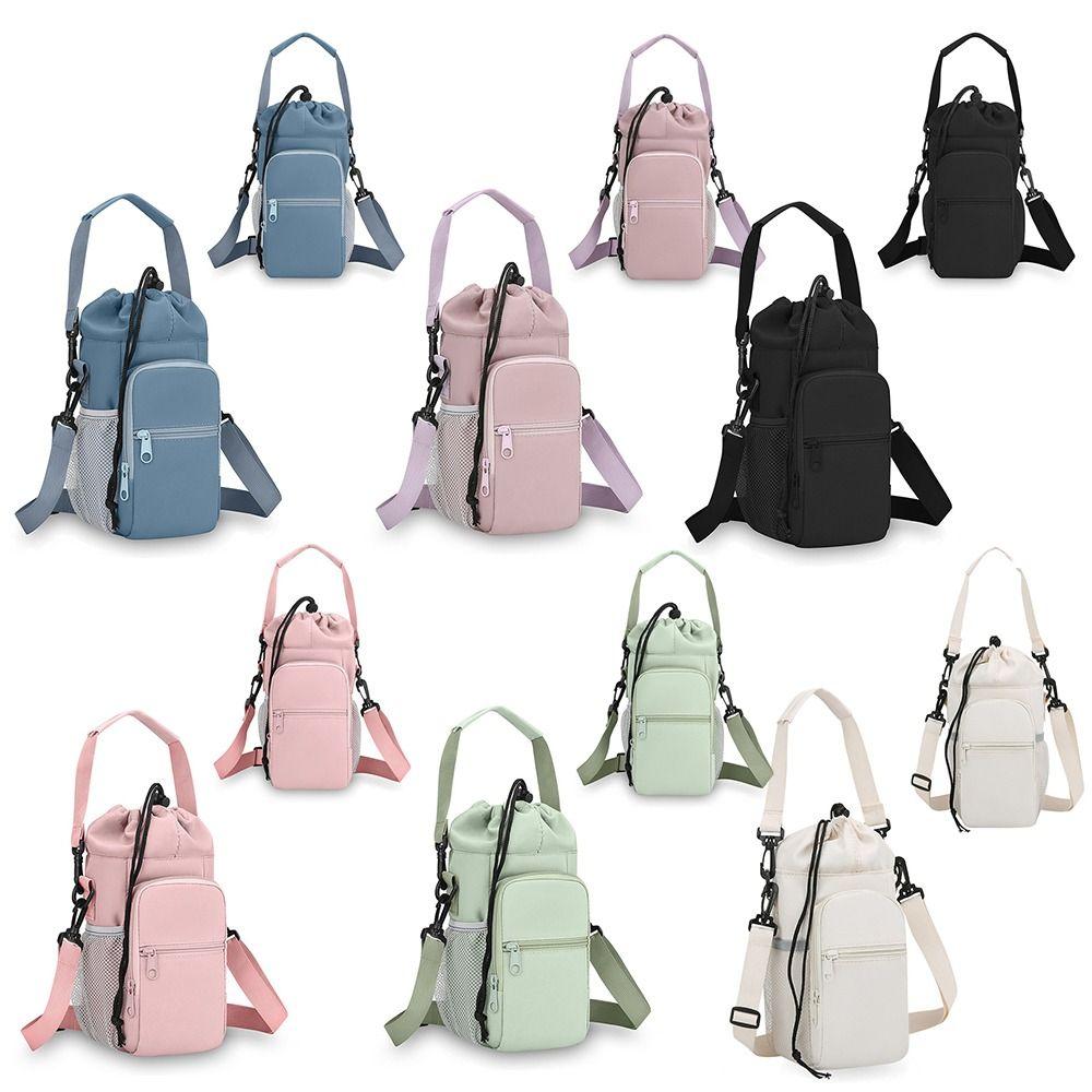 Nylon Water Bottle Holder Bag Water-resistant Large Capacity Carrier Bag with Strap Portable Insulating Cup Sleeve