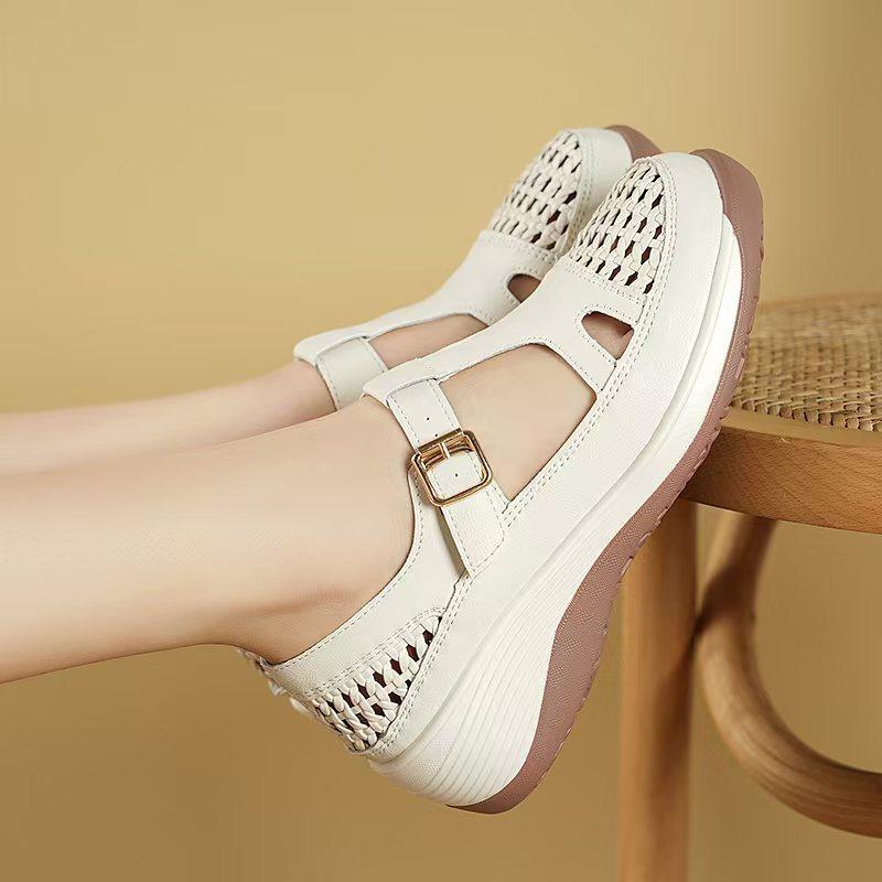 Sandali Donna Nuovi Estivi in Pelle Bianca Morbida Intrecciati Vuoti Zeppa Spessa Suola Morbida Scarpe Casual da Donna