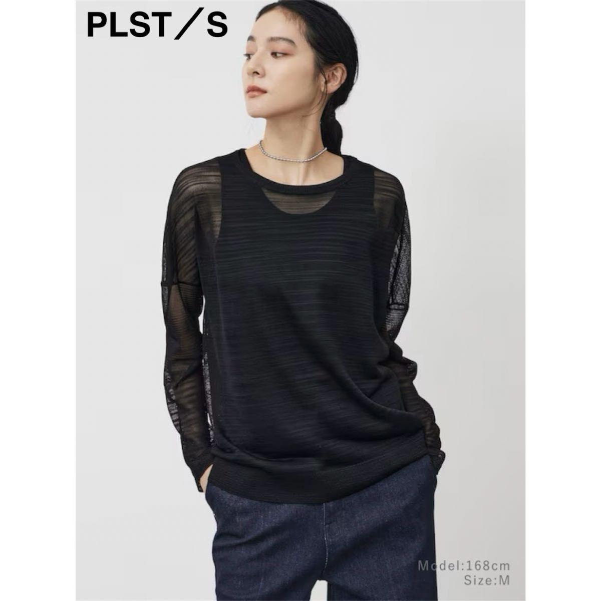 Unused PLST Slab Sheer Sweater S Black Black Long Sleeve Knit