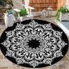 Black Cuckoo Mandala Pattern Round Area Rug, Non Slip Indoor Outdoor Floor Mat for Patio Deck Porch RV Camping and Home Decor