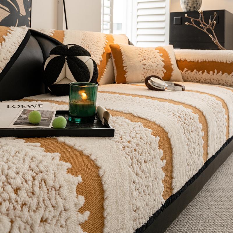 Shu Cotton Velvet Sofa Cushion Autumn And Winter Non-Slip And Dirt-Resistant Seat Cushion Cross-Border  Thickened Plush Leather Sofa Cover Cover Cloth