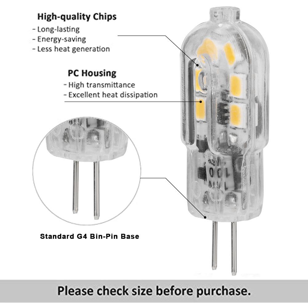 10PCS 12V G4 LED Bulbs 1.2W LED Light Bulb Durable G4 Bi-Pin Bulbs  Cabinet Lights