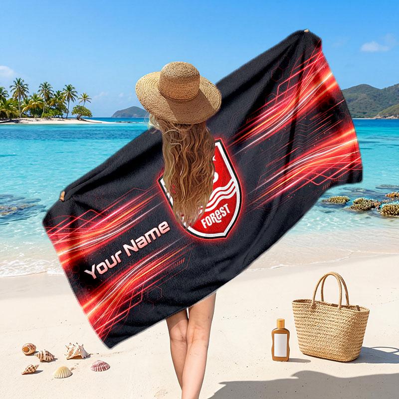 Nottingham Forest Custom Beach Towel, Personalized Name Text Print, Football Logo Soft Quick‑Dry Towel Holiday Gift