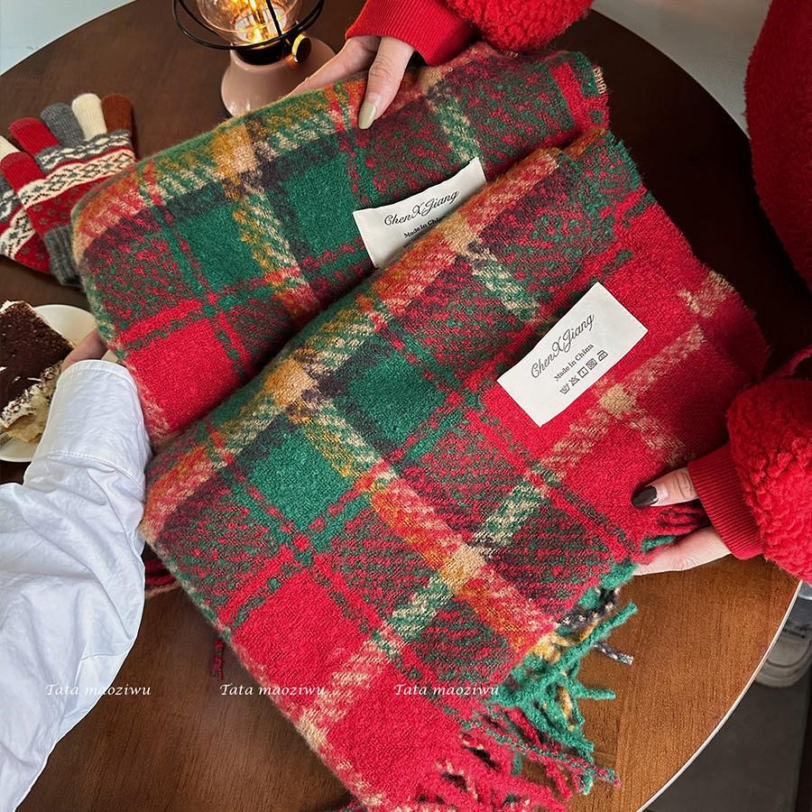 Red Tassel Plaid Scarf: Warm & Versatile Winter Shawl for Women