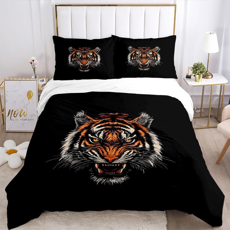 3pcs Roaring Tiger Bedding Set - 1 Soft Quilt Cover + 2 Pillowcases, Machine Washable - Suitable for All Seasons, Perfect Gift for Family and Fri