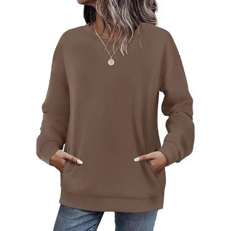European and American New Style Loose Round Neck Velvet Sweatshirt for Women Solid Color Versatile Long-sleeved Velvet Top