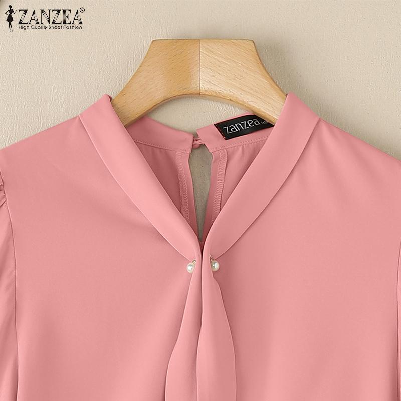 ZANZEA Women Casual V-Neck Loose Ruffles Short Sleeve Blouse