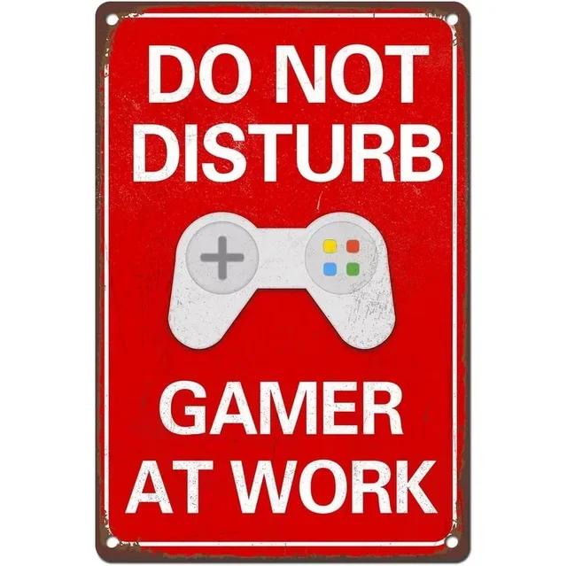 Retro Gamer At Work Metal Tin Sign Vintage Wall Art Poster for Game Room Café Garage Club Bar Pubs Iron