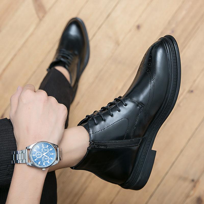 Fashion Leather Shoes Men Boots Winter Formal Leather Oxfords Boots Shoes Dress Business Boot Men Chelsea Autumn Ankle Boots for Man