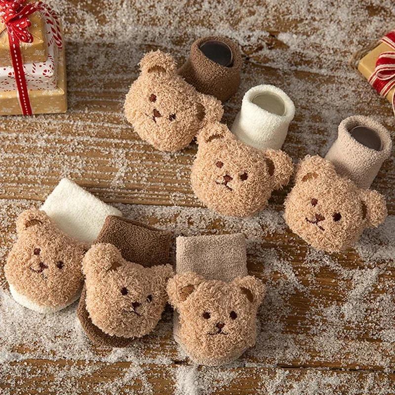 Cartoon Bear Baby Socks Girls Boys Newborn Anti Slip Soft Warm Winter Autumn Toddler Indoor Floor Thick Socken Infant Stockings
