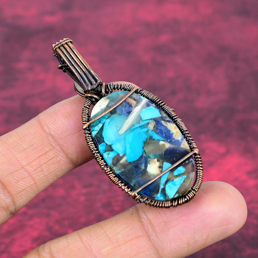 Tree Of Life Copper Blue Turquoise Pendant Copper Wire Wrapped Moonstone Jewelry