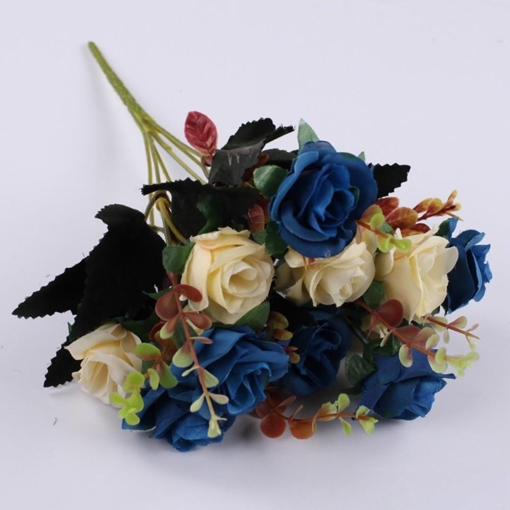 

12 Heads Rose Artificial Flowers Two Color Simulation Faux Roses Flower Bouquets with Stems Arrangement Flower темно-синього кольору