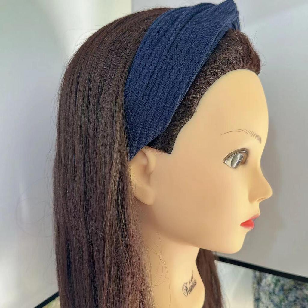 Strick-Stirnband im koreanischen Stil mit Überkreuz-Design für Damen - Elastischer Haarreif zum Gesichtwaschen, für Yoga und Sport.