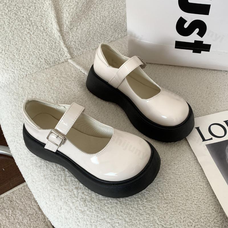 Letnie Buty Damskie Letnie Nowe Vintage Brytyjski Styl Mary Jane Gruba Podeszwa Zwiększające Wzrost Moda Outdoorowe Buty ze Skóry PU