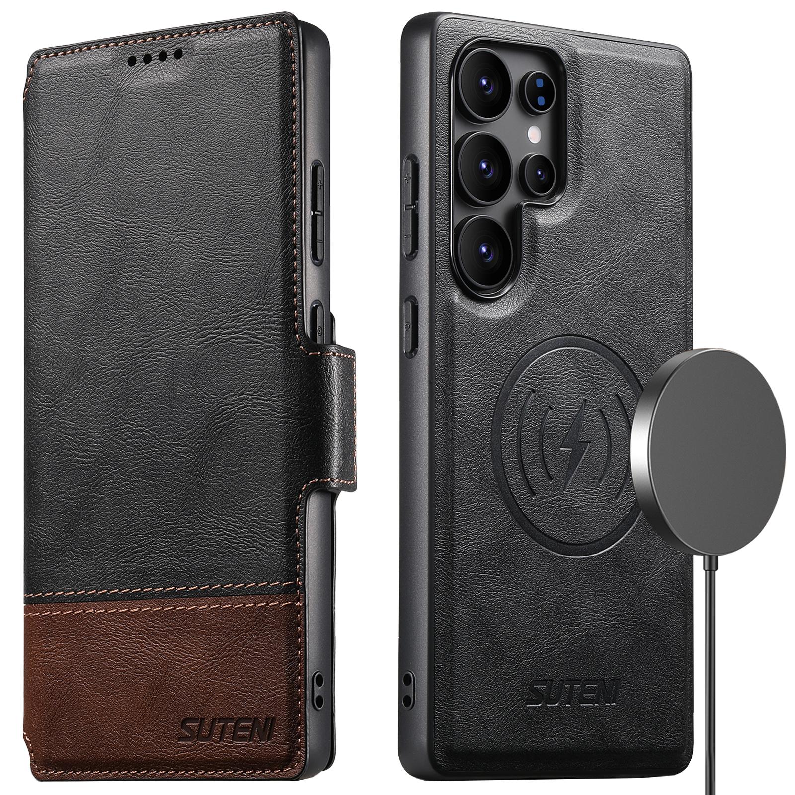 

SUTENI Q-06 For Samsung Galaxy S23 Ultra Case Color Splicing Magnetic Detachable Leather Phone Cover Black