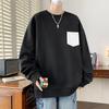 Men's Crew Neck Hoodie Spring Autumn New Trendy Color Block Pocket Casual Versatile Pullover Loose Long Sleeve Top