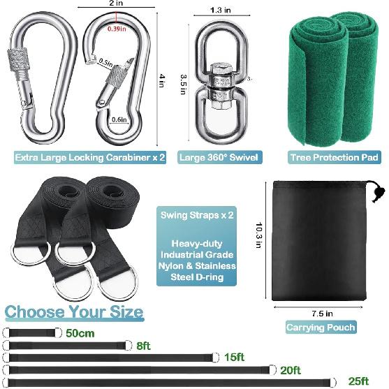 Tree Swing Straps Hanging Kit 3FT/8FT/15FT/20FT/25FT, Extra Long Tree Swing Straps Holds 5500 Lbs with Lock Carabiners & Tree Protectors, Safer for